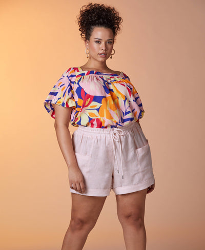 Square Neck Flare Sleeve Top (Clematis Blue)