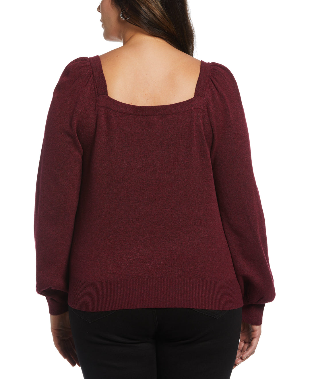 Square Neck Puff Sleeve Sweater (Rhododendron) 