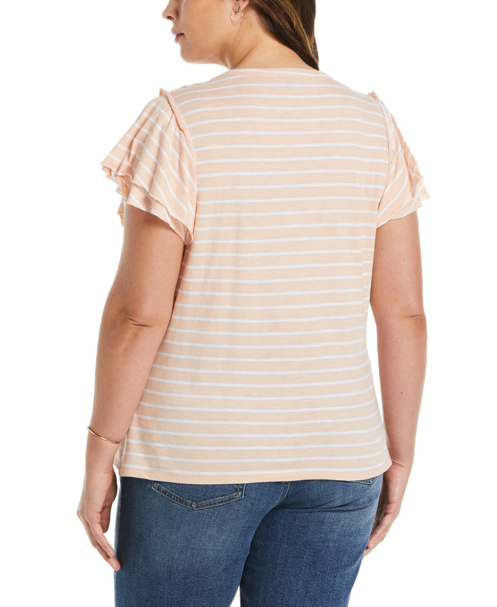 Stripe Ruffle Sleeve Tee (Peach Melba) 