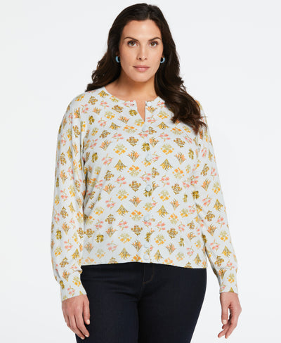Plus Size Super Soft Floral Print Sweater Cardigan (Ballad Blue) 
