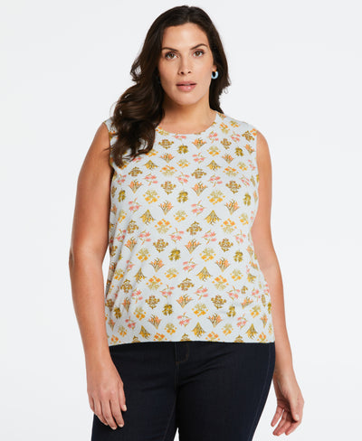 Plus Size Super Soft Floral Print Sweater Vest (Ballad Blue) 