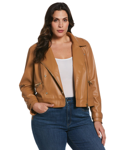 Faux Leather Moto Jacket (Chipmunk) 