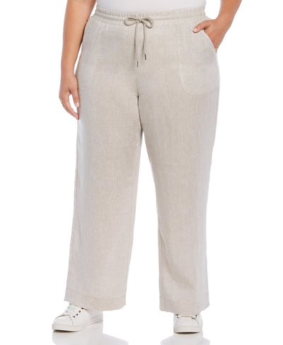 Wide Leg Drawstring Linen Pants (Natural) 