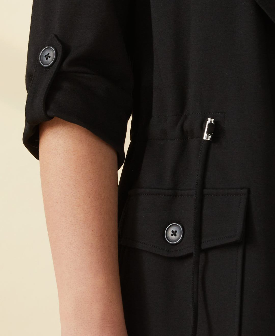 Ponte Knit Drape Front Jacket (Black) 