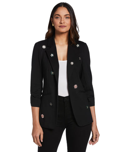 Ponte Knit Embellished Blazer (Black) 
