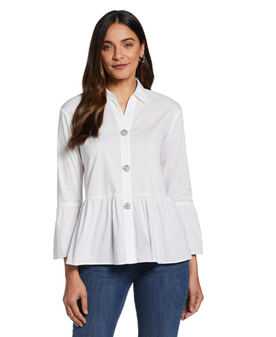Poplin Peplum Blouse (White) 