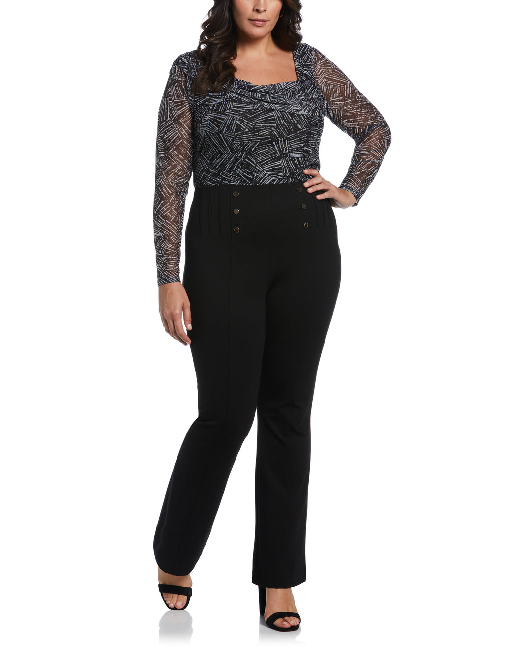 Printed Asymmetrical Mesh Top (Black) 
