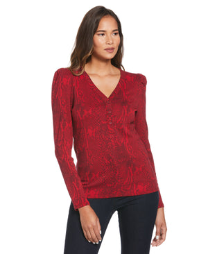 Puff Sleeve Henley Top (Ruby) 