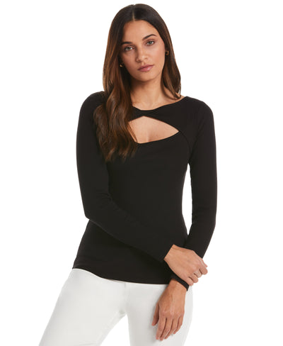 Rib Knit Cutout Top (Black) 