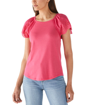 Rib Knit Eyelet Sleeve Tee (Innuendo) 