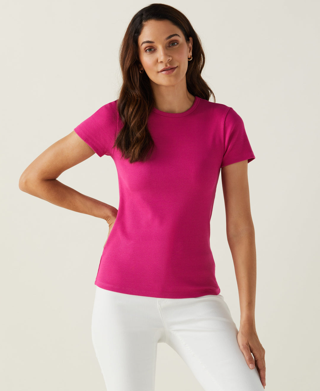 Ribbed Crew Neck Tee (Cosmo Pink) 