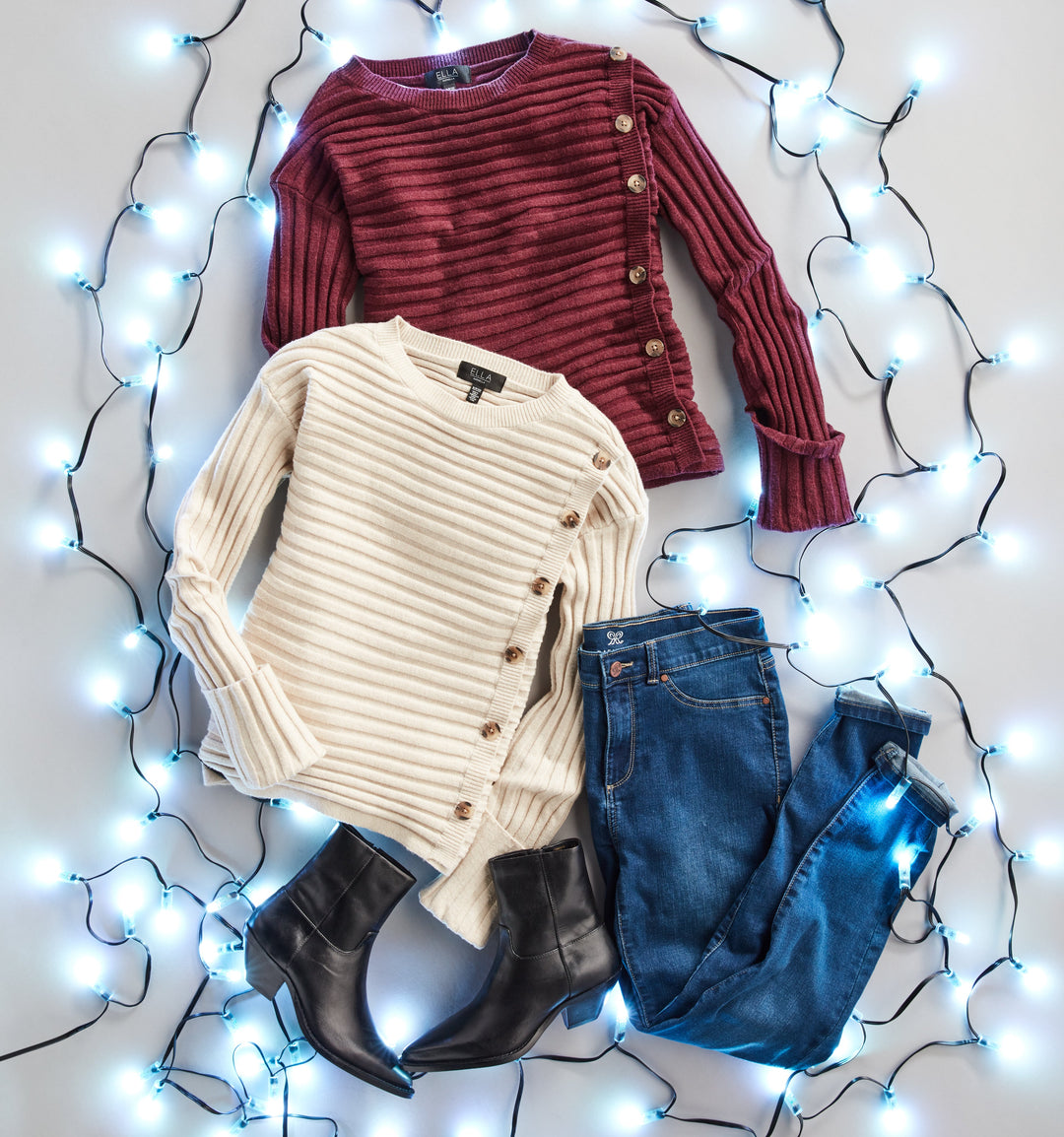 Ribbed Sweater with Button Detail (Winetasting Heather)