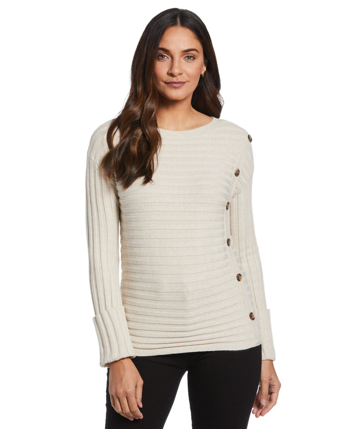 Ribbed Sweater with Button Detail (Oatmeal Heather) 
