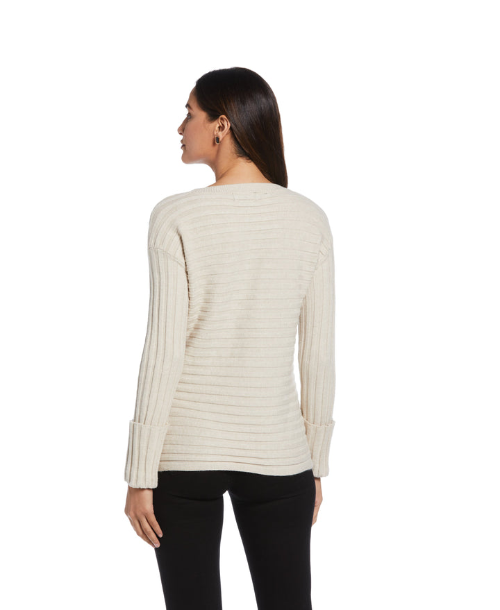 Ribbed Sweater with Button Detail (Oatmeal Heather) 