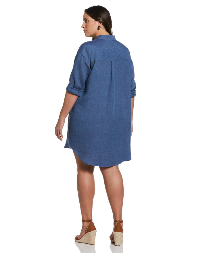 Roll Sleeve Linen Shirt Dress (Delft) 