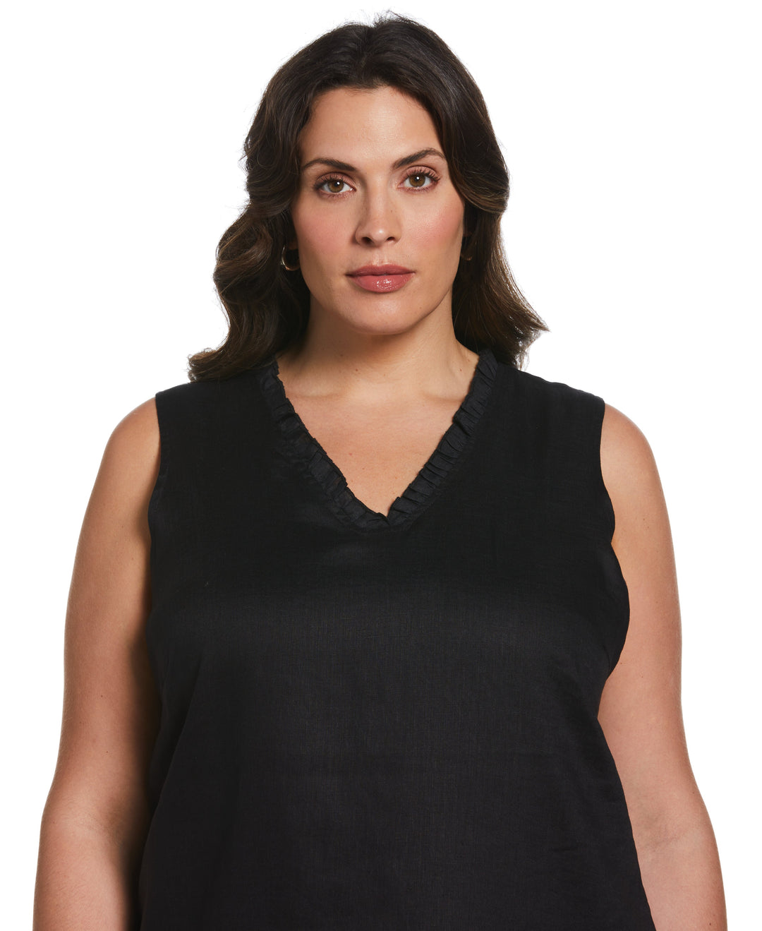 Ruffle Neck Linen Dress (Black) 