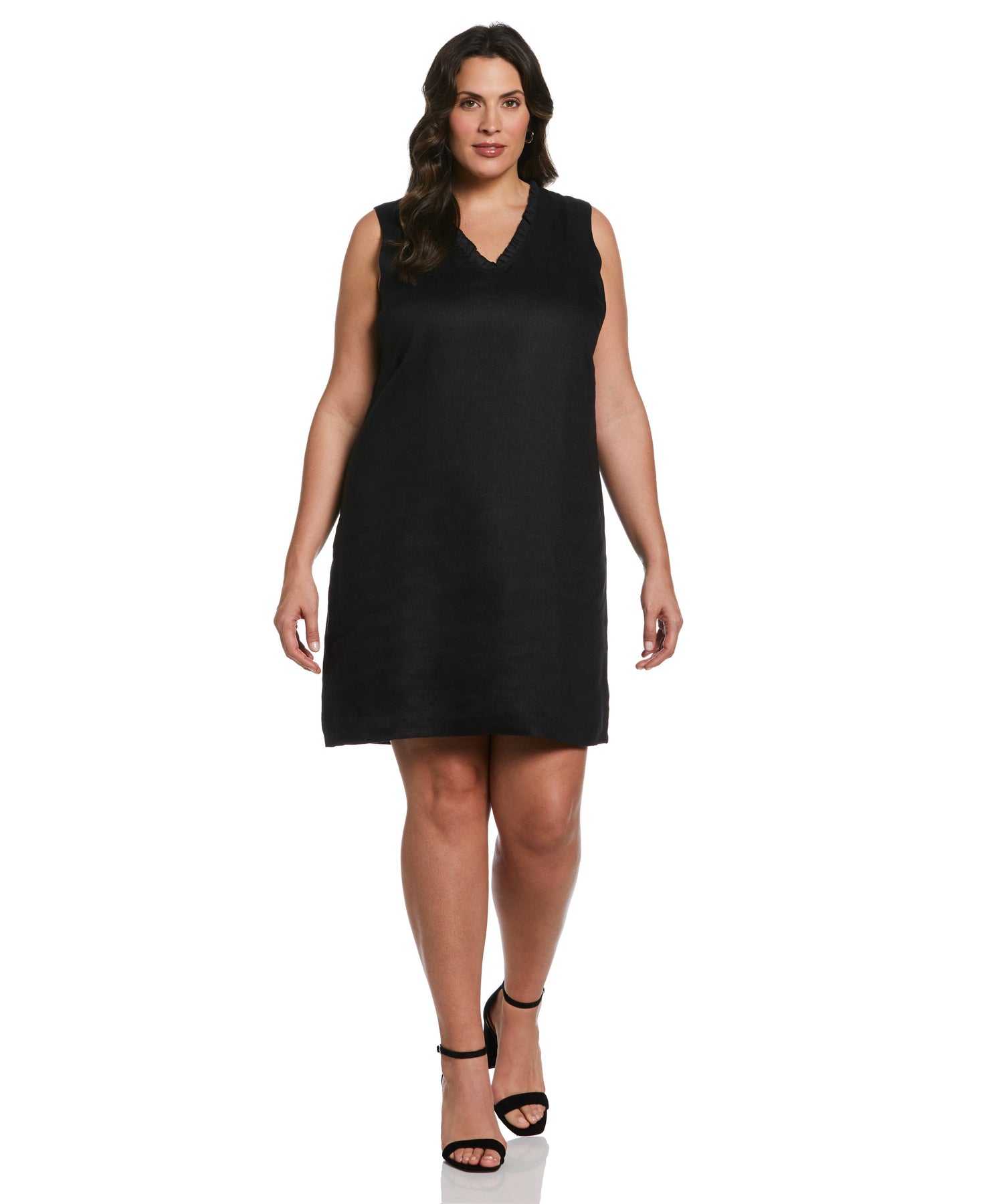 Rafaella Women's Ruffle Neck Linen Dress in Black, Size 2X, 100% Linen Rafaella Women's Ruffle Neck Linen Dress in Black, Size 2X, 100% Linen