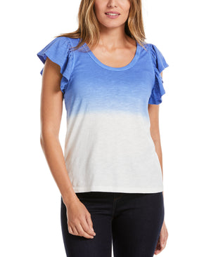 Scoop Neck Ruffle Sleeve Tee (Amparo Blue) 