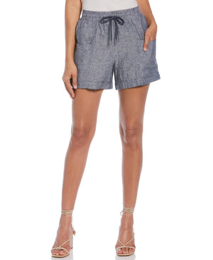 Seamed Linen Drawstring Short (Indigo) 