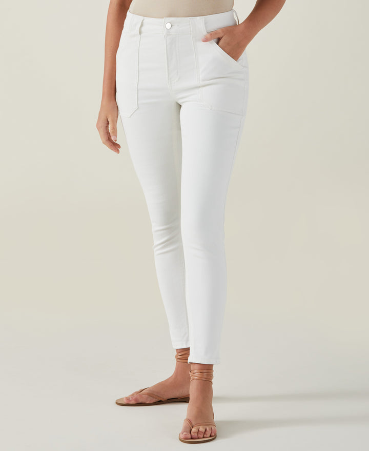 Slim Leg Cargo Denim Pant (White) 