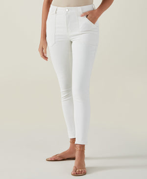 Slim Leg Cargo Denim Pant (White) 