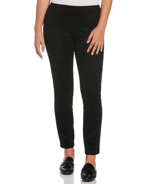 Solid Scuba Suede Pull-On Slim Leg Pant (Black) 