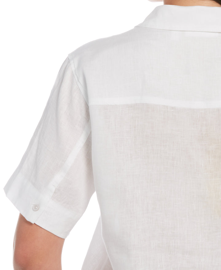 Split Neck Linen Top (White) 