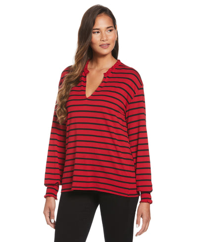 Split V Neck Striped Blouse (Ruby) 
