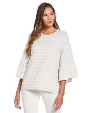 Stripe Knit Tiered Flare Sleeve Top (Oatmeal Heather) 