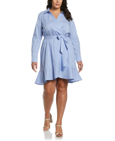 Stripe Poplin Ruffle Wrap Dress (Ultramarine) 