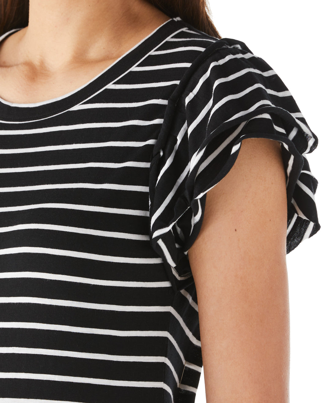 Stripe Ruffle Sleeve Tee (Black) 