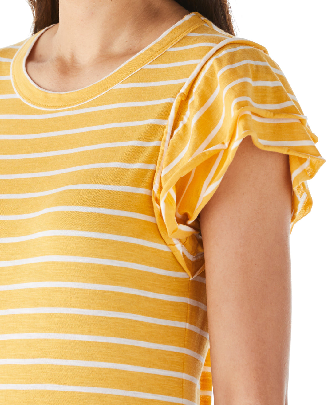Stripe Ruffle Sleeve Tee (Amber Yellow) 