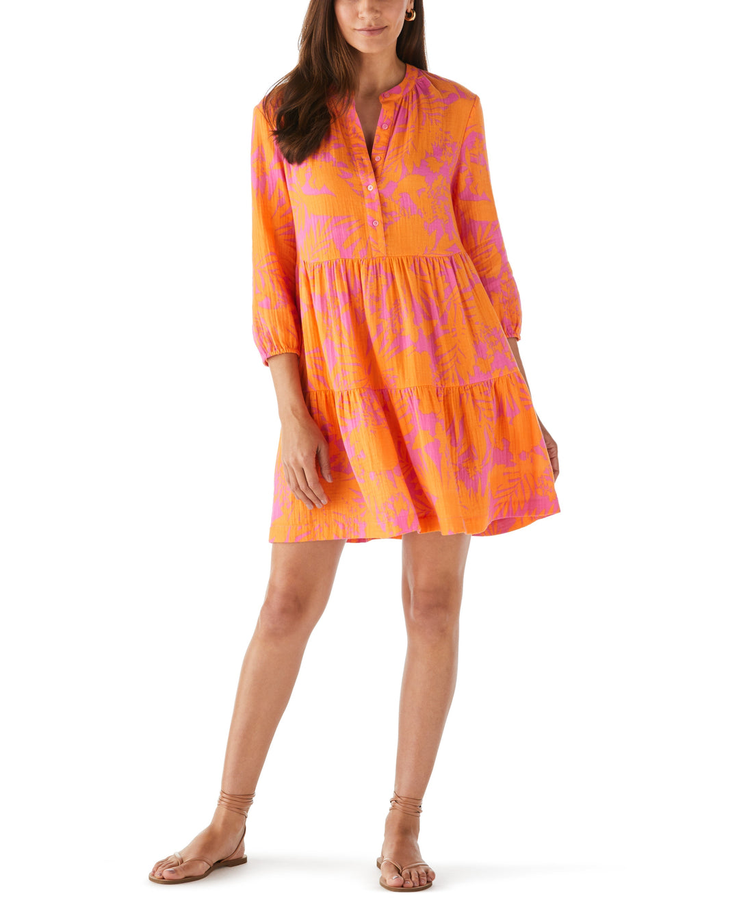 Ella by Rafaella Women's Tiered Dress in Strawberry Moon/Pink, Floral, 100% Cotton Ella by Rafaella Women's Tiered Dress in Strawberry Moon/Pink, Floral, 100% Cotton