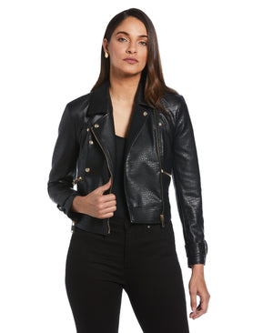 Faux Leather Moto Jacket (Black) 