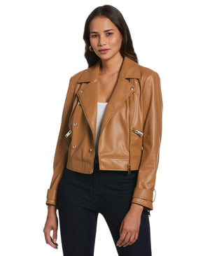 Faux Leather Moto Jacket (Chipmunk) 