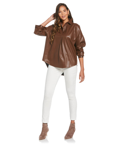 Faux Leather Popover Top (Rocky Road) 