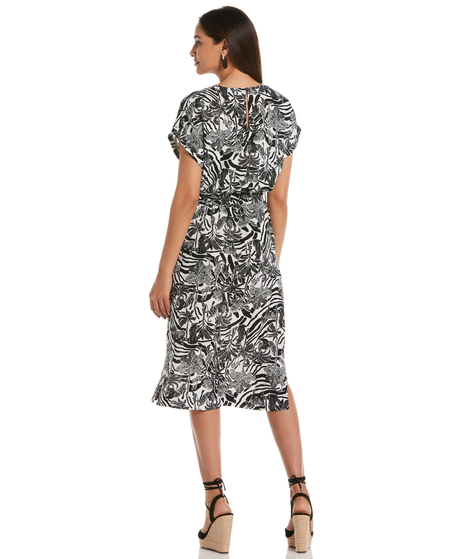 Ella by Rafaella Women's Zebra Print V-Neck Midi Dress with Self Fabric Tie Top in White, Floral, 100% Polyester Ella by Rafaella Women's Zebra Print V-Neck Midi Dress with Self Fabric Tie Top in White, Floral, 100% Polyester